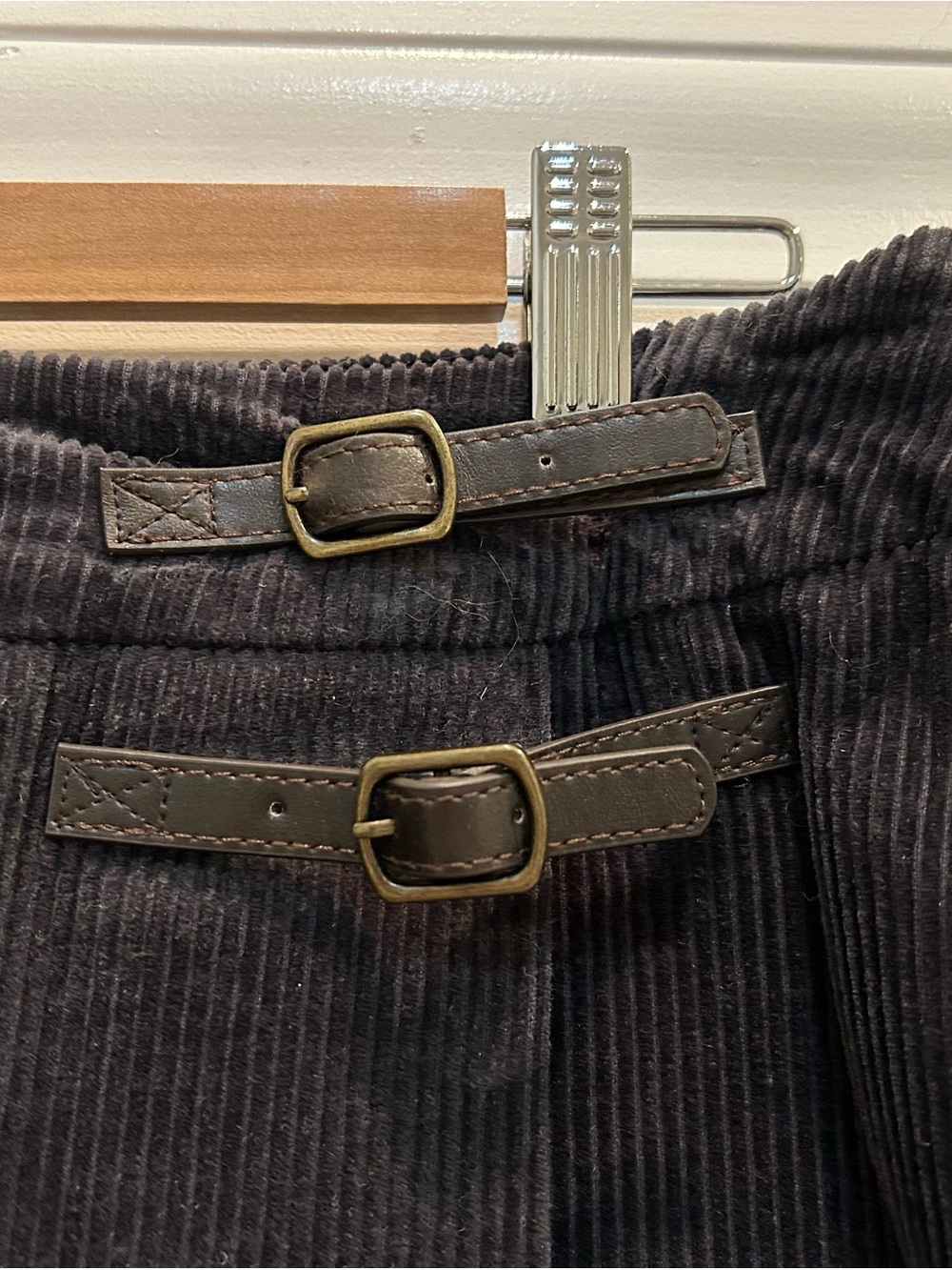 Boden Black Corduroy Mini Skirt with Buckle Straps: size10Long